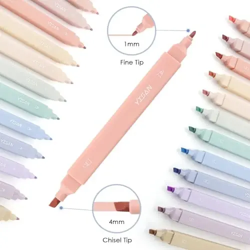 YISAN Pastel Highlighter Pens,Double Tip 12 Colors Bible Highlighter Markers no bleed,70924 - 4