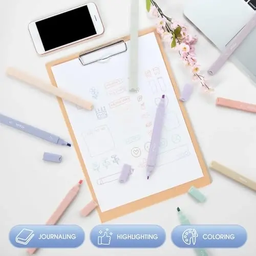 YISAN Pastel Highlighter Pens,Double Tip 12 Colors Bible Highlighter Markers no bleed,70924 - 5