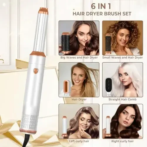 Yitrust 6 in 1 Hair Dryer Brush, Blow Dryer Brushies Ionic Hair Dryer, Oval Hot Air Brush, Hair Curler Straightener Magic Styler Autowrap Air Styler - 3