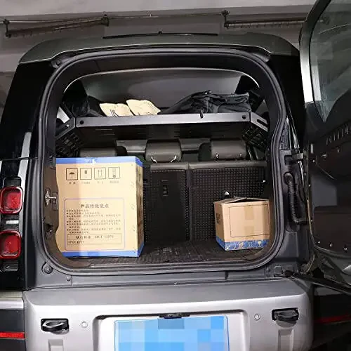YIWANG Black Aluminum Alloy Car Trunk Storage Basket Organizer For Land Rover Defender 110 2020-2022 Auto Accessories (Trunk Luggage Storage Carrier) - 4