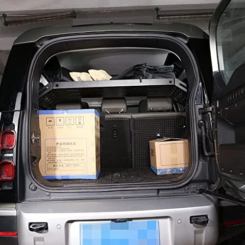 YIWANG Black Aluminum Alloy Car Trunk Storage Basket Organizer For Land Rover Defender 110 2020-2022 Auto Accessories (Trunk Luggage Storage Carrier) - 4