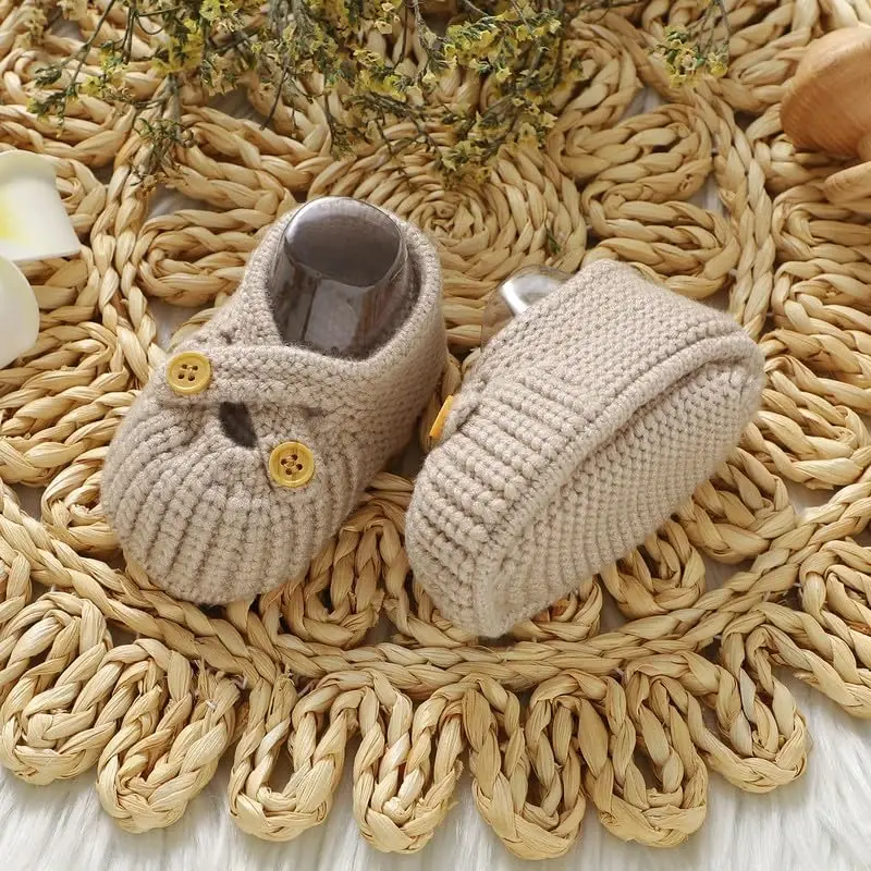 YIXPOH Baby Booties Newborn Babe First Walkers Non-Slip Stay On Boots Crib Shoes Sock Warm Knit Booties - 5
