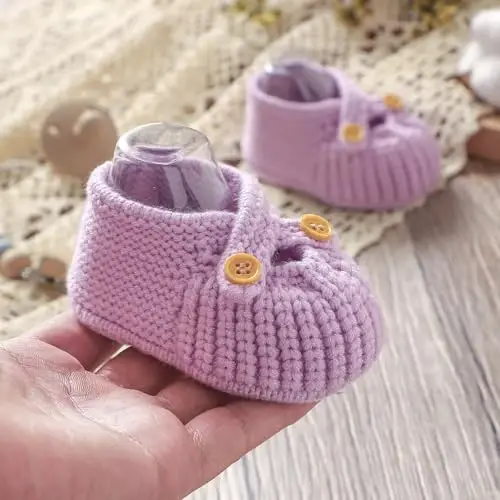 YIXPOH Baby Booties Newborn Babe First Walkers Non-Slip Stay On Boots Crib Shoes Sock Warm Knit Booties - 4