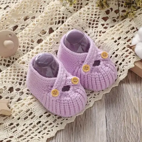 YIXPOH Baby Booties Newborn Babe First Walkers Non-Slip Stay On Boots Crib Shoes Sock Warm Knit Booties - 5