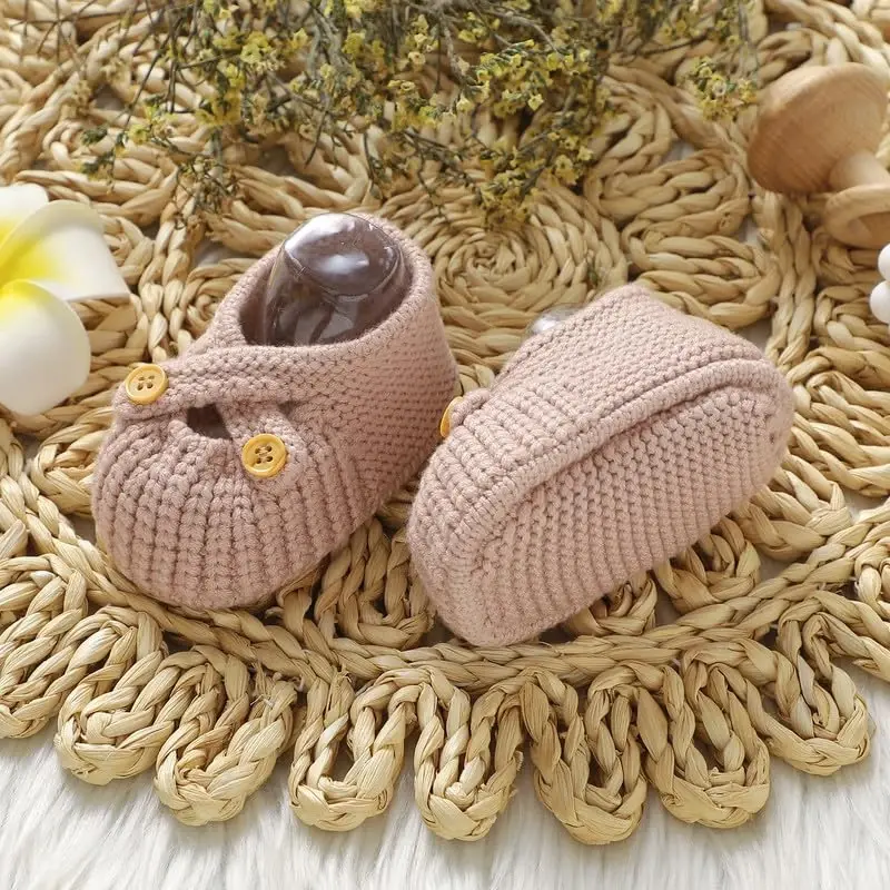YIXPOH Baby Booties Newborn Babe First Walkers Non-Slip Stay On Boots Crib Shoes Sock Warm Knit Booties - 5