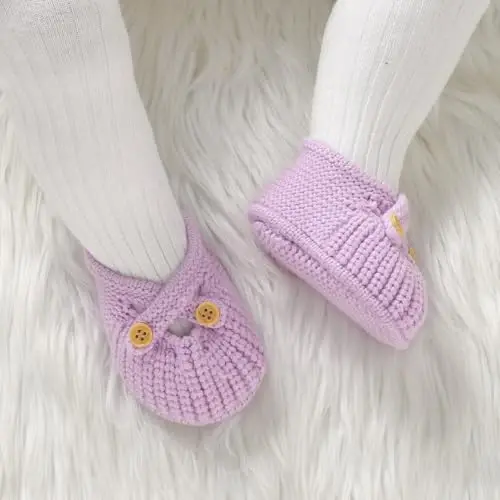 YIXPOH Baby Booties Newborn Babe First Walkers Non-Slip Stay On Boots Crib Shoes Sock Warm Knit Booties - 2