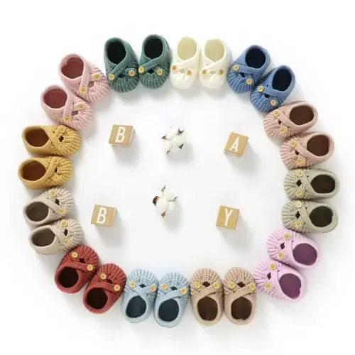 YIXPOH Baby Booties Newborn Babe First Walkers Non-Slip Stay On Boots Crib Shoes Sock Warm Knit Booties - 6