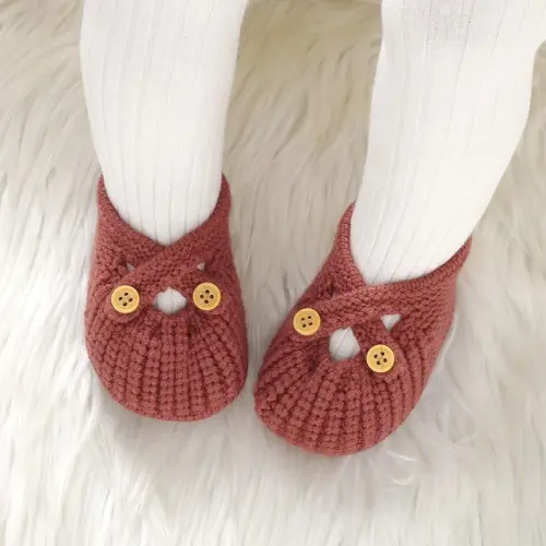 YIXPOH Baby Booties Newborn Babe First Walkers Non-Slip Stay On Boots Crib Shoes Sock Warm Knit Booties - 3