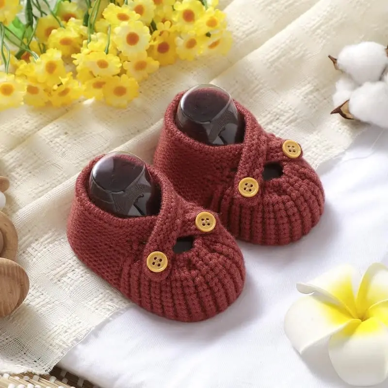 YIXPOH Baby Booties Newborn Babe First Walkers Non-Slip Stay On Boots Crib Shoes Sock Warm Knit Booties - 6