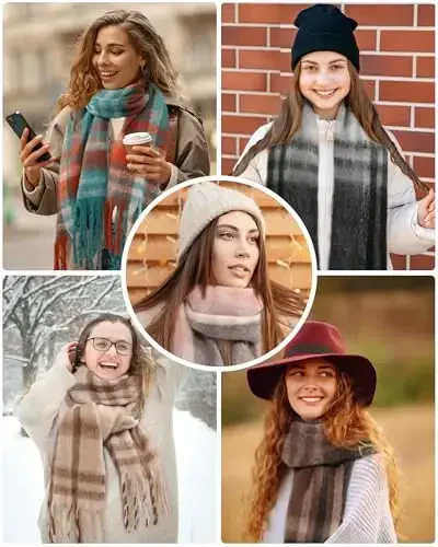 Ymomode Women's Fall Winter Scarf Scarves for Women Gifts Plaid Blanket Scarf Soft Chunky Large Blanket - 7