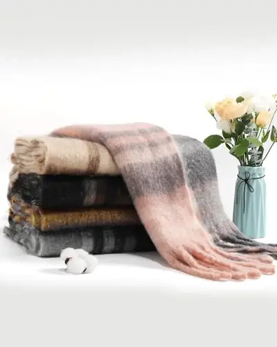 Ymomode Women's Fall Winter Scarf Scarves for Women Gifts Plaid Blanket Scarf Soft Chunky Large Blanket - 6