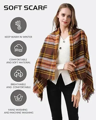 Ymomode Women's Fall Winter Scarf Scarves for Women Gifts Plaid Blanket Scarf Soft Chunky Large Blanket - YMOMODE (1)
