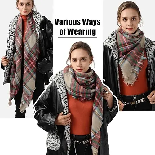 Ymomode Women's Fall Winter Scarf Scarves for Women Gifts Plaid Blanket Scarf Soft Chunky Large Blanket - 2