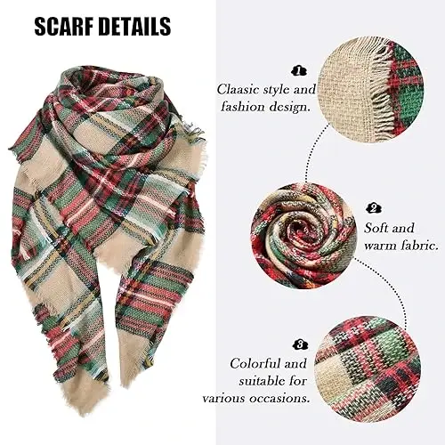 Ymomode Women's Fall Winter Scarf Scarves for Women Gifts Plaid Blanket Scarf Soft Chunky Large Blanket - 3