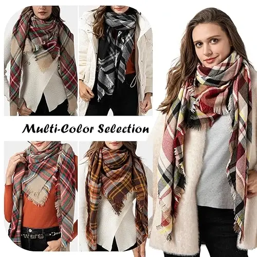 Ymomode Women's Fall Winter Scarf Scarves for Women Gifts Plaid Blanket Scarf Soft Chunky Large Blanket - 7