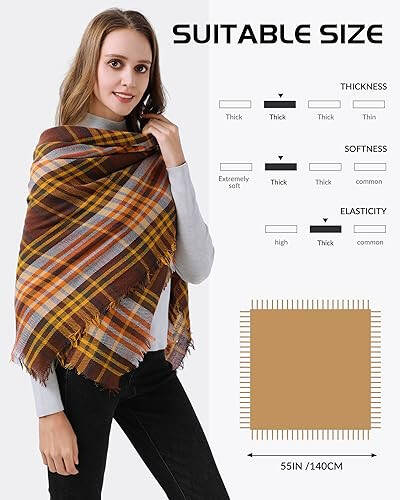 Ymomode Women's Fall Winter Scarf Scarves for Women Gifts Plaid Blanket Scarf Soft Chunky Large Blanket - 66