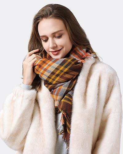 Ymomode Women's Fall Winter Scarf Scarves for Women Gifts Plaid Blanket Scarf Soft Chunky Large Blanket - 69