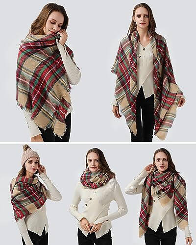 Ymomode Women's Fall Winter Scarf Scarves for Women Gifts Plaid Blanket Scarf Soft Chunky Large Blanket - 59