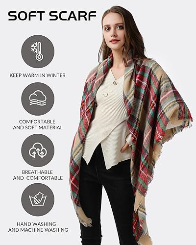 Ymomode Women's Fall Winter Scarf Scarves for Women Gifts Plaid Blanket Scarf Soft Chunky Large Blanket - 60