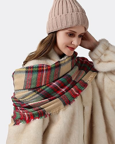 Ymomode Women's Fall Winter Scarf Scarves for Women Gifts Plaid Blanket Scarf Soft Chunky Large Blanket - 62