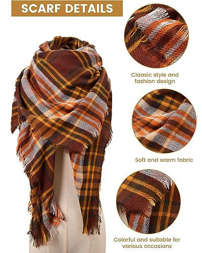 Ymomode Women's Fall Winter Scarf Scarves for Women Gifts Plaid Blanket Scarf Soft Chunky Large Blanket - 39