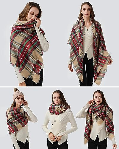 Ymomode Women's Fall Winter Scarf Scarves for Women Gifts Plaid Blanket Scarf Soft Chunky Large Blanket - 31