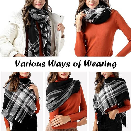 Ymomode Women's Fall Winter Scarf Scarves for Women Gifts Plaid Blanket Scarf Soft Chunky Large Blanket - 23