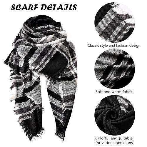 Ymomode Women's Fall Winter Scarf Scarves for Women Gifts Plaid Blanket Scarf Soft Chunky Large Blanket - 24