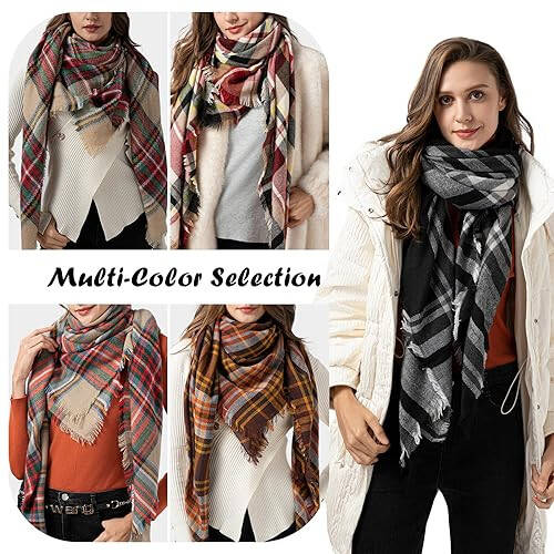 Ymomode Women's Fall Winter Scarf Scarves for Women Gifts Plaid Blanket Scarf Soft Chunky Large Blanket - 27