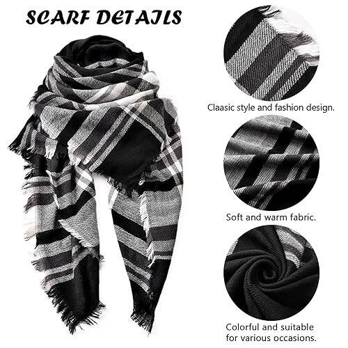 Ymomode Women's Fall Winter Scarf Scarves for Women Gifts Plaid Blanket Scarf Soft Chunky Large Blanket - 10