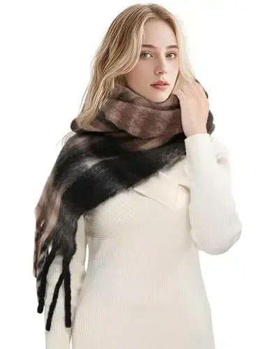 Ymomode Women's Fall Winter Scarf Scarves for Women Gifts Plaid Blanket Scarf Soft Chunky Large Blanket - 5