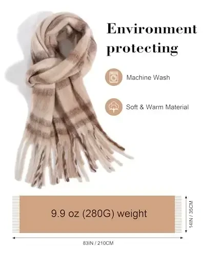 Ymomode Women's Fall Winter Scarf Scarves for Women Gifts Plaid Blanket Scarf Soft Chunky Large Blanket - 3