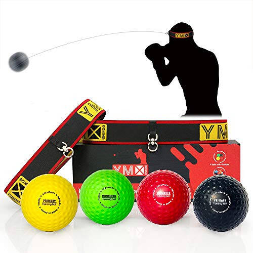 YMX BOXING Ultimate Reflex Ball Set - 4 React Reflex Ball Plus 2 Adjustable Headband, Great for Reflex, Timing, Accuracy, Focus and Hand Eye Coordination Training for Boxing, MMA and Krav Mega - 1