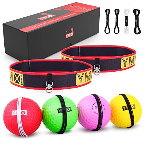 YMX BOXING Ultimate Reflex Ball Set - 4 React Reflex Ball Plus 2 Adjustable Headband, Great for Reflex, Timing, Accuracy, Focus and Hand Eye Coordination Training for Boxing, MMA and Krav Mega - 1