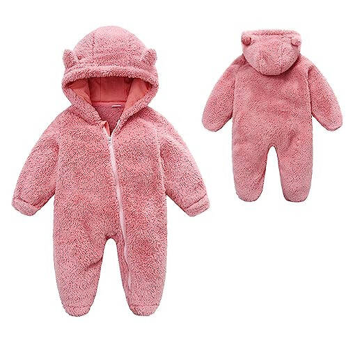 YMYDYFC Baby Fleece Hooded Romper Winter Outwear Jumpsuit Snowsuit Bear Ear Outfits for Boys Girls - 1