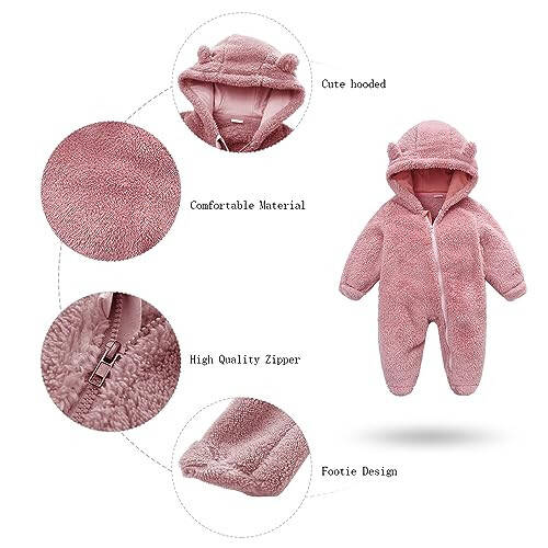 YMYDYFC Baby Fleece Hooded Romper Winter Outwear Jumpsuit Snowsuit Bear Ear Outfits for Boys Girls - 2