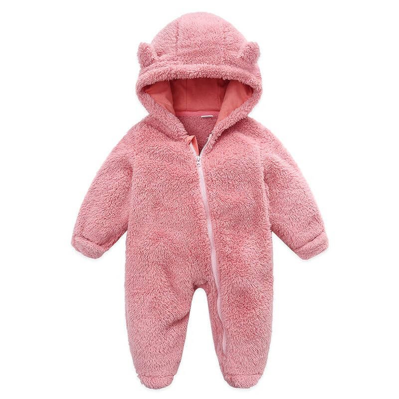 YMYDYFC Baby Fleece Hooded Romper Winter Outwear Jumpsuit Snowsuit Bear Ear Outfits for Boys Girls - 3