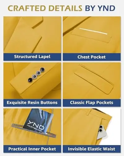 YND erkaklar uchun 3 qismli kostyum to'plami galstuk bilan, 2 tugmali tor bichimli bir rangli pidjak jilet shim, erkaklar uchun biznes to'y ziyofati kostyumlari - 3