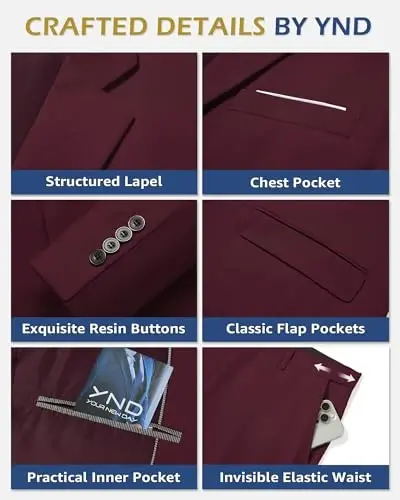 YND erkaklar uchun 3 qismli kostyum to'plami galstuk bilan, 2 tugmali tor bichimli oddiy blazer kurtka jilet shim, erkaklar uchun biznes to'y ziyofati kostyumlari - 3