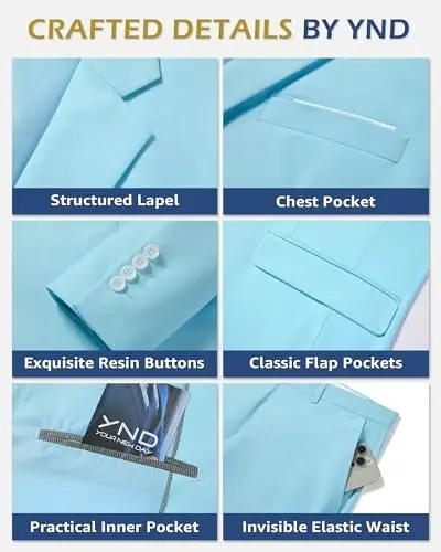 YND erkaklar uchun 3 qismli kostyum to'plami galstuk bilan, 2 tugmali tor bichimli oddiy pidjak, jilet shim, erkaklar uchun biznes to'y ziyofati kostyumlari - 3