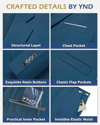 YND erkaklar uchun 3 qismli kostyum to'plami galstuk bilan, 2 tugmali tor bichimli tekis blazer kurtka jilet shim, erkaklar uchun biznes to'y ziyofati kostyumlari - 3