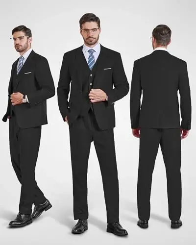 YND Men's 3 Piece Suit Set with Tie, 2 Button Slim Fit Solid Blazer Jacket Vest Pants, Business Wedding Party Suits for Men - 2