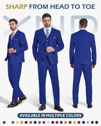 YND Men's 3 Piece Suit Set with Tie, 2 Button Slim Fit Solid Blazer Jacket Vest Pants, Business Wedding Party Suits for Men - YND (1)