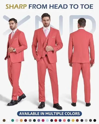 YND Men's 3 Piece Suit Set with Tie, 2 Button Slim Fit Solid Blazer Jacket Vest Pants, Business Wedding Party Suits for Men - 2