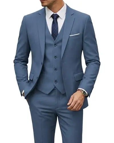 YND Men's 3 Piece Suit Set with Tie, 2 Button Slim Fit Solid Blazer Jacket Vest Pants, Business Wedding Party Suits for Men - 1