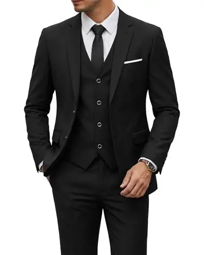 YND Men's 3 Piece Suit Set with Tie, 2 Button Slim Fit Solid Blazer Jacket Vest Pants, Business Wedding Party Suits for Men - 1