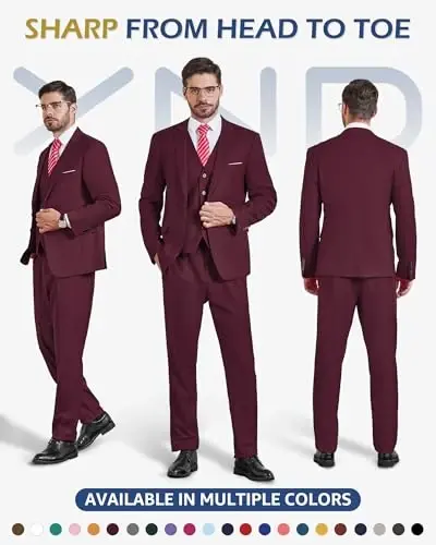 YND Men's 3 Piece Suit Set with Tie, 2 Button Slim Fit Solid Blazer Jacket Vest Pants, Business Wedding Party Suits for Men - YND (1)