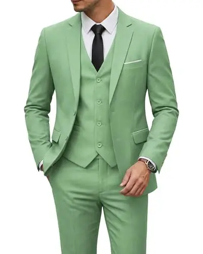 YND Men's 3 Piece Suit Set with Tie, 2 Button Slim Fit Solid Blazer Jacket Vest Pants, Business Wedding Party Suits for Men - 1