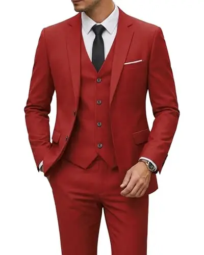 YND Men's 3 Piece Suit Set with Tie, 2 Button Slim Fit Solid Blazer Jacket Vest Pants, Business Wedding Party Suits for Men 