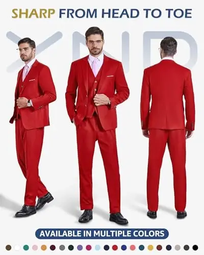 YND Men's 3 Piece Suit Set with Tie, 2 Button Slim Fit Solid Blazer Jacket Vest Pants, Business Wedding Party Suits for Men - YND (1)